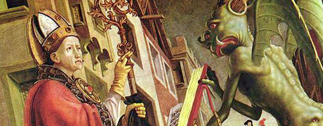 Il diavolo regge a sant'Agostino il libro dei vizii, 1483