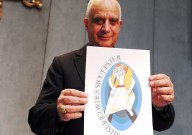Monsignor Rino Fisichella, presenta il logo ufficiale del Giubileo della misericordia