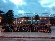 Gli scout pescaresi, sabato sera, davanti allo Stadio Olimpico