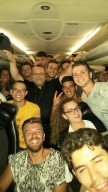 i giovani pescaresi con l'arcivescovo Valentinetti, durante il viaggio verso Cracovia
